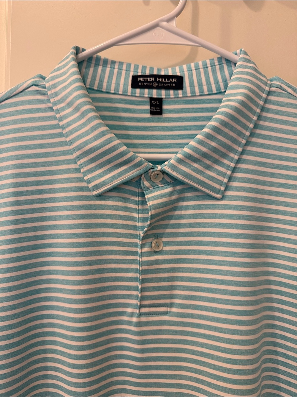 Peter Millar Men’s Striped Polo in Aqua and White